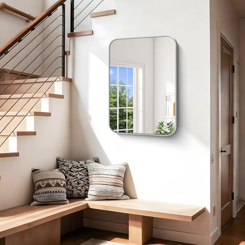 Silver Bathroom Mirror, 18 x 24 Inch Rectangle Mirrors - Image 4