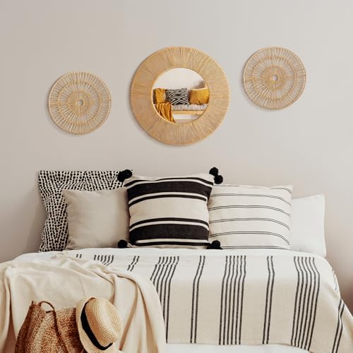 Yerliker 3 Pcs Boho Mirror Wall Decor, Natural Jute Woven Round Mirror - Image 6