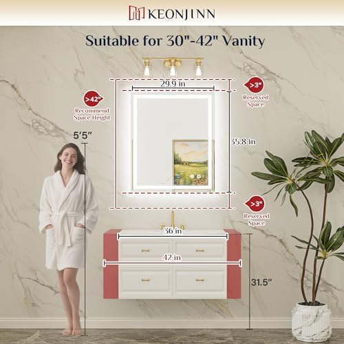 Keonjinn 30" x 36" Beveled LED Bathroom Mirror - Image 3