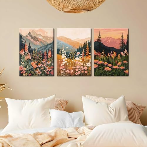 Framed Wildflower Mountain Landscape Wall Art Set of 3, Colorful Floral Wall - Image 4