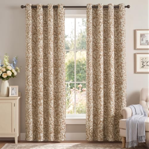 jinchan Taupe Floral Blackout Curtains 84 Inch Farmhouse Grommet 2 Panels - Image 2