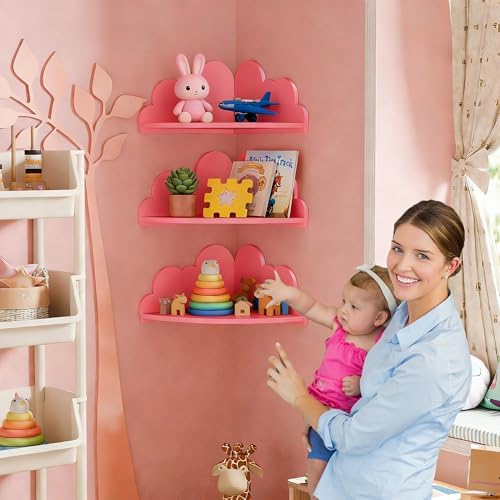 Cloud Corner Floating Shelves, Cute Nursery Wall Decor, Small Wooden Display - Image 4