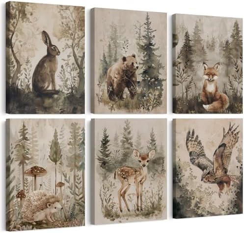 Woodland Animal Wall Art Nursery Canvas Wall Decor Forest Animal Poster Kids by Unknown