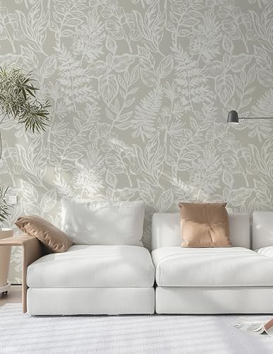 Safiyya Leaf Peel and Stick Wallpaper Beige and White Contact Paper Peel and - Image 3