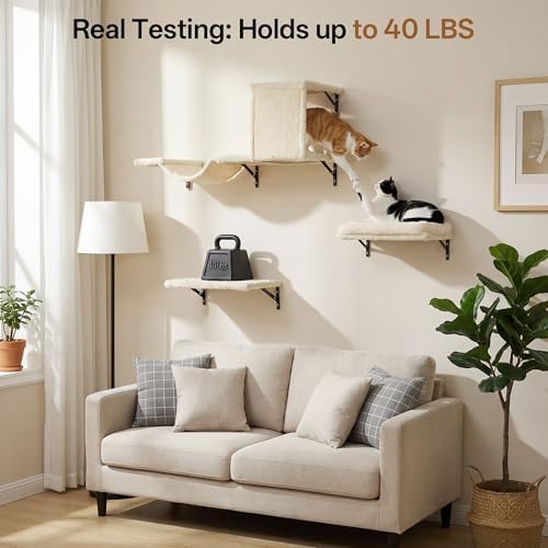MEWANG Cat Wall Shelves, 5-in-1 Cat Wall Furniture Set - Image 5