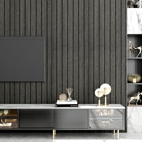 Wallercity Black/Grey Wood 3D Wall Panels Peel and Stick Faux Wooden Slat Wall - Image 7