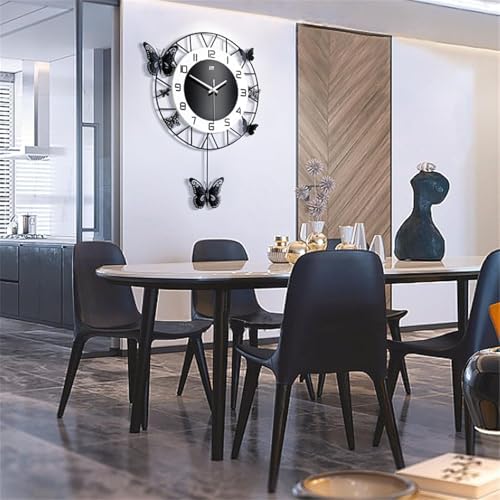 Large Wall Clock 20 Inch, Modern Pendulum Wall Clock Butterfly Art Decor Silent - Image 2
