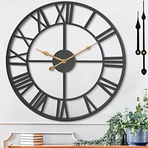 18 Inch Black Metal Roman Numerals Wall Clocks by MuZi+famlily