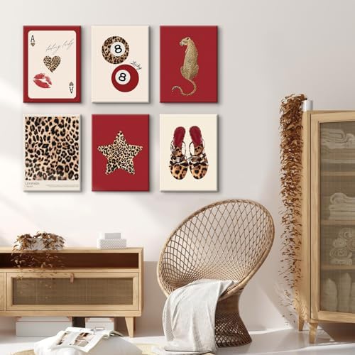 Cheetah Wall Art Red Leopard Canvas Wall Decor Y2k Trendy Coquette Poster - Image 5