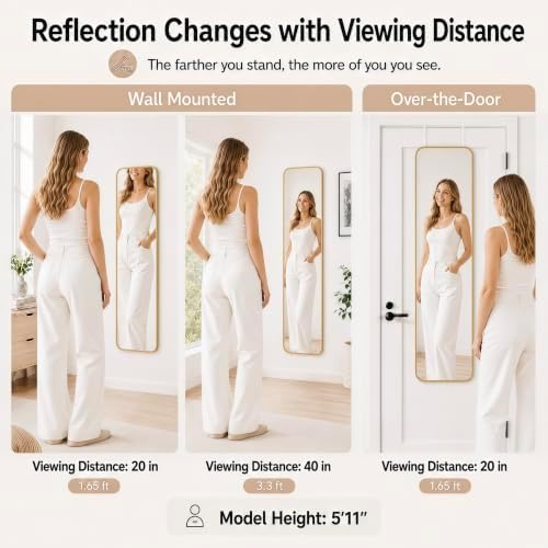 SCWF-GZ 47x14 Full Length Mirror Over the Door, Wall Mounted/Rope Hang Gold - Image 4