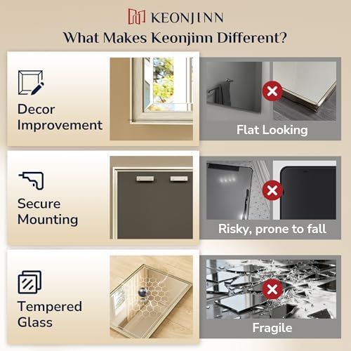 Keonjinn 40" x 30" Brushed Nickel Bathroom Vanity Mirror, HD Tempered Glass - Image 5