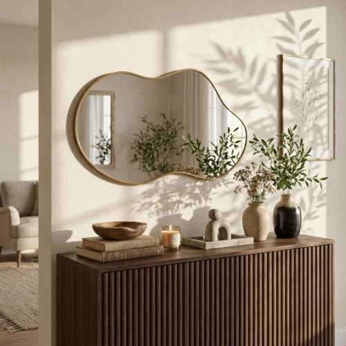 Irregular wall Mirror 24"x41" Gold Asymmetrical Mirror by POTIJO