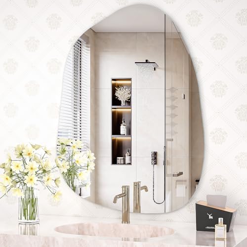 Hasipu 32"x24" Irregular Wall Mirror Frameless Asymmetrical Mirror by Whatssuitableisthebest