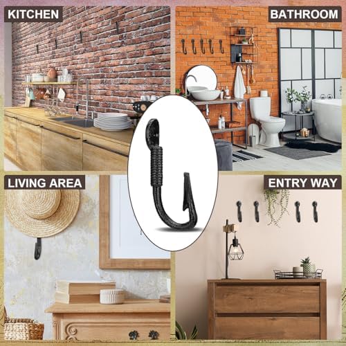 Duraaamo 3 Pcs Realistic Fish Hooks Cast Iron Wall Hook Rustic Wall Hanger - Image 6