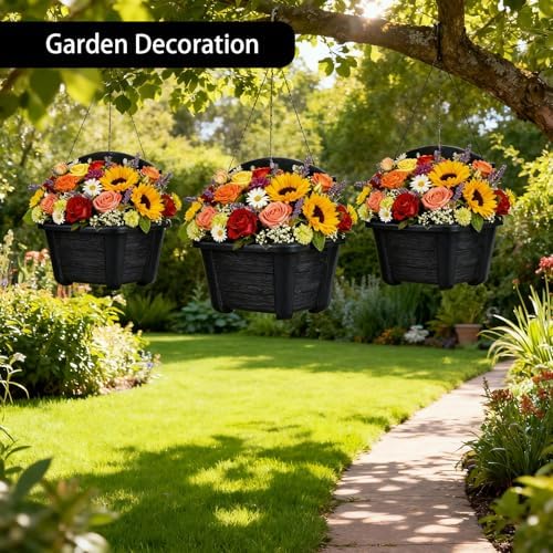 summer flower ‌3 Pack Black Hanging Railing Planters 9.84 Inch Plastic Window - Image 5