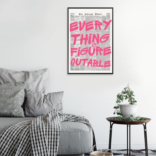 Every Thing Is Figure Outable Wall Art Retro Newspaper Pink Font Canvas Posters - Image 4