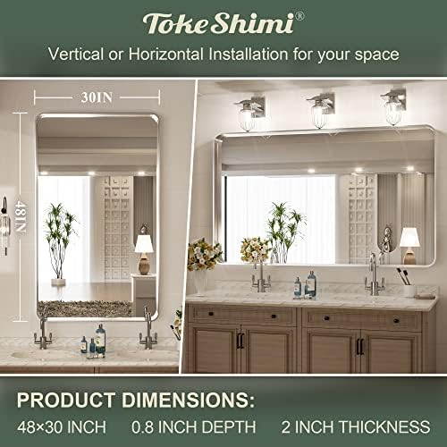 TokeShimi 48 x 30 Inch Brushed Silver Bathroom Mirror - Image 4