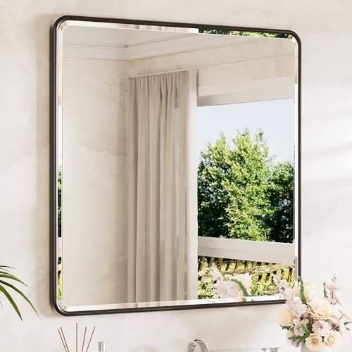TETOTE Black Vanity Mirror for Bathroom 36 x 36 Beveled Edge Tempered Glass by TETOTE