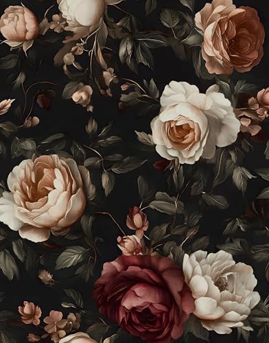 Laatse Vintage Black Red Rose Floral Wallpaper Peel and Stick 17.5"x393" by Laatse