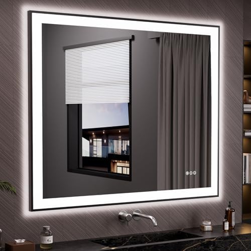 LOAAO 48"X40" LED Bathroom Mirror Black Framed by LOAAO