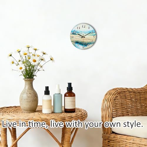 Battery Operated Wall Clock, 8 Inch Exclusive Flower & Mountain Glass Design - Image 2