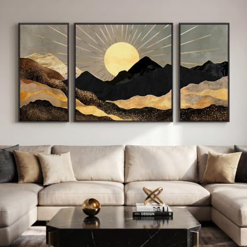 Extra Large Framed Black Gold Boho Wall Art by Cuspin