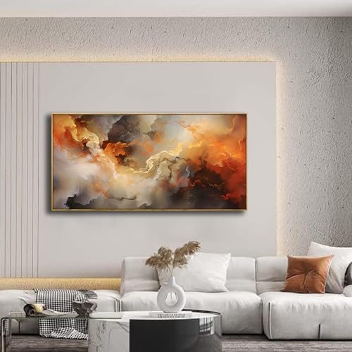 VHMING Abstract Wall Art Framed Ready to Hang Home Decor Orange White Artwork - Image 6