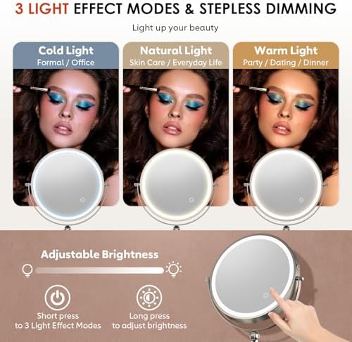 ZLOKLA 9" Wall Mounted Lighted Makeup Mirror, 4000mAh Rechargeable Double Sided - Image 6
