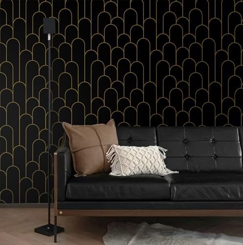 Yasinet Peel and Stick Wallpaper Black and Gold Wallpaper Modern Geometric - Image 2