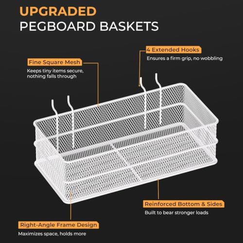 INCLY 4 Pack Upgrade Pegboard Baskets, 4 Sizes Square Metal Mesh Basket - Image 2