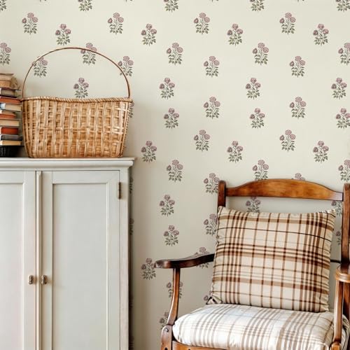 17.3" × 118.1" Vintage Floral Wallpaper Retro Rose Flower Contact Paper by LUKUUI