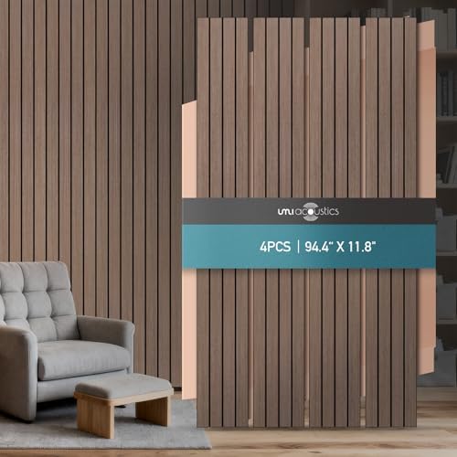4 Pack 94.4"x11.8" Acoustic Panels, Sound Absorbing Panels, Natural-Walnut by UMIACOUSTIC