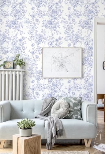 Blue Floral Peel and Stick Wallpaper - Image 2
