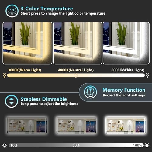 88x38 LED Bathroom Mirror, Backlit & Front Lit Lighted Mirror - Image 4