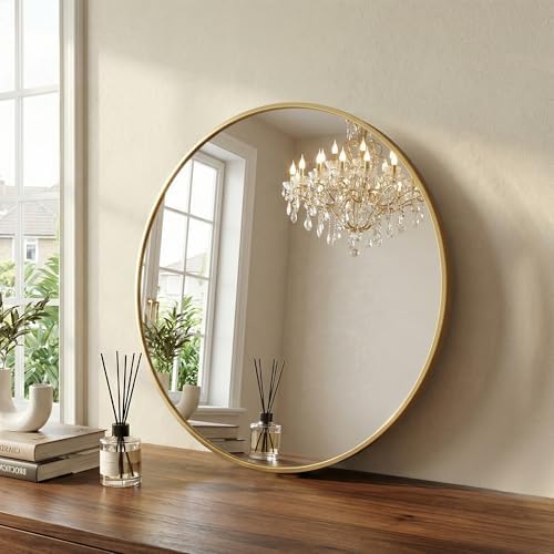 24 Inch Gold Round Bathroom Wall Mirror, Round Mirrors - Image 2