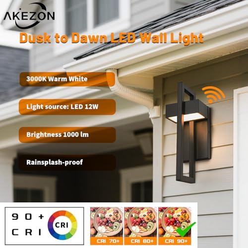 AKEZON Dusk to Dawn Outdoor Wall Sconce 2 Pack - Image 2