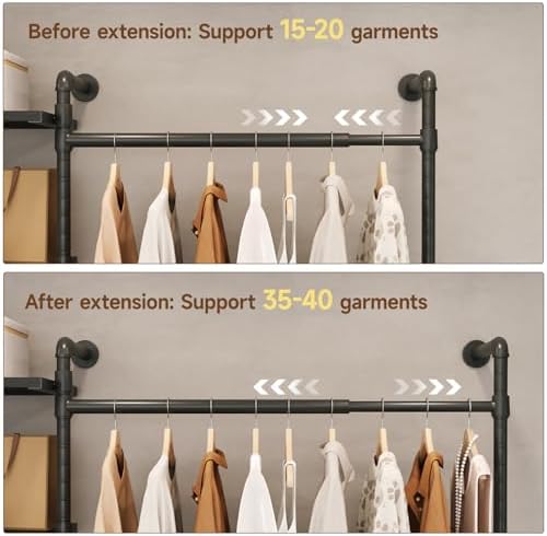 T1 Wall Mounted Closet System, Industrial Pipe Clothing Rack - Image 4