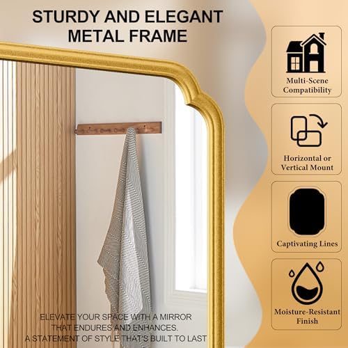 Ferytange 22x34 Inch Gold Bathroom Mirror, Metal Framed Wall Mirror - Image 6