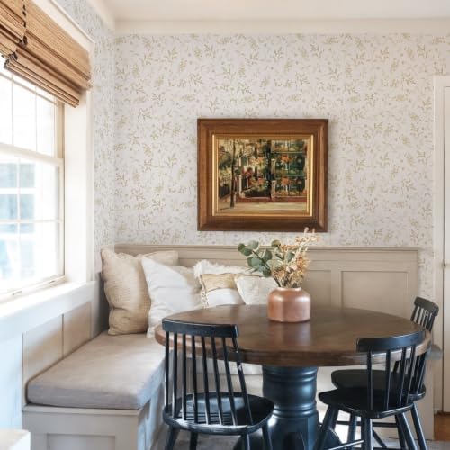 Ismoon Floral Wallpaper Peel and Stick Beige Neutral Contact Paper Wildflowers - Image 2