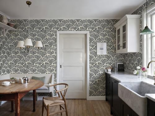 Vintage Peel and Stick Wallpaper Beige Black Wallpaper Farmhouse Cottage Leaf - Image 4