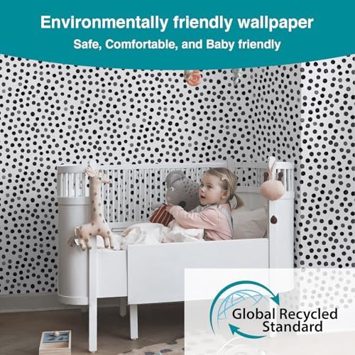 Dimoon 17.3''x78.7'' Peel and Stick Wallpaper Modern Polka Dot Black and White - Image 3