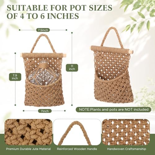4 Pack Macrame Wall Plant Hangers, Jute - Image 2
