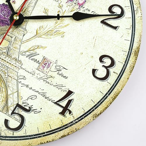 Lafocuse Wooden Paris Eiffel Tower Wall Clock Silent Non Ticking 12 Inch - Image 7