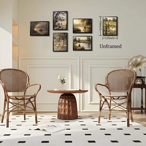 Vintage Countryside Wall Art Set of 6, Unframed Canvas Prints Rustic Farmhouse - Image 7