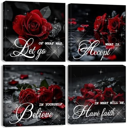 Red Wall Art for Bedroom Rose Wall Decor Red Bathroom Decor Flower by BLBORLINART