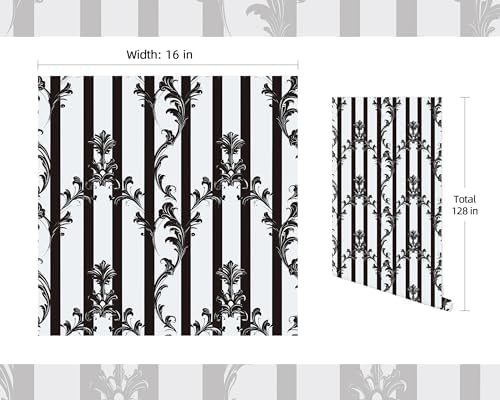 FLFK Black and White Striped Wallpaper Peel and Stick 16" x 128" - Image 2