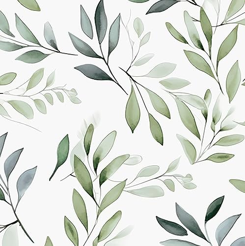 Danodoi Sage Green Vintage Leaf Peel and Stick Wallpaper 17.5" x 393" by DANODOI