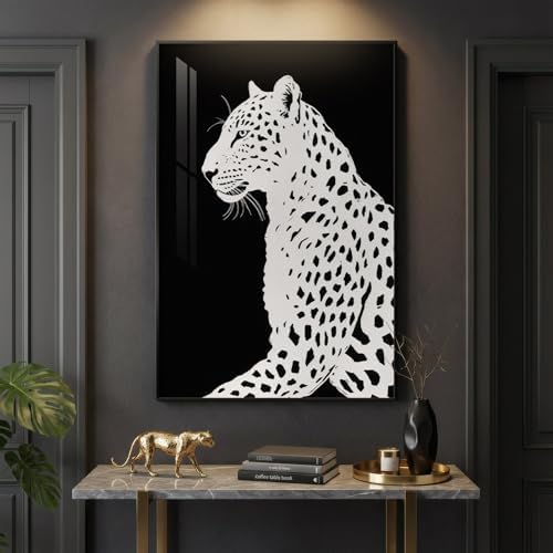 Large Framed Modern Black and White Leopard Wall Art, 1 Piece 24x36 In - Image 5