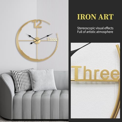 Large Gold Wall Clock, Modern Minimalist Wall Clock Round Silent Non-Ticking - Image 5
