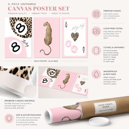 Cheetah Trendy Wall Art of set 3, Preppy Leopard Print Canvas, 8 Ball Poster - Image 2